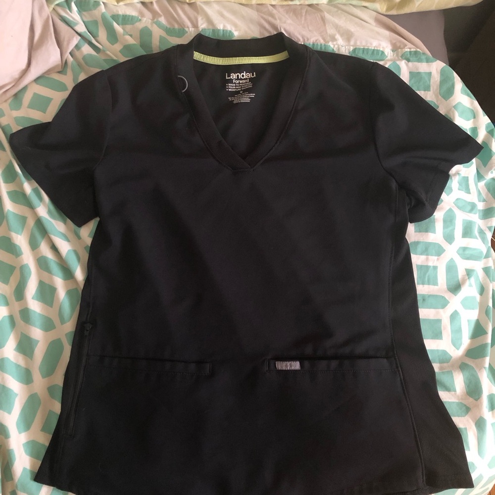 Landau Black V-Neck Short Sleeve Top